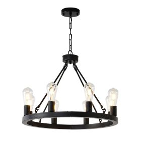 6-Light (No Bulbs) Matte Black Wagon Wheel Chandelier Farmhouse Modern Small Round Chandelier for Living Room Kitchen Island Foyer Hallway Entryw