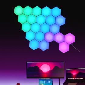 Touch Sensitive Modular Wall Lights with Remote;  Dual Control Hexagonal LED Light Wall Panels with USB-Power;  Suitable for Living Room;  Bedroo