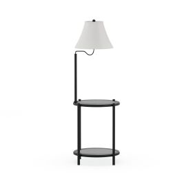 Glass End Table Floor Lamp, Matte Black