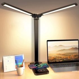 Double Head Desk Lamp with Wireless Charging USB Charging Port 5 Color 5 Brightness Eye-Caring Flexible Reading Lamp Foldable Time Setting Table