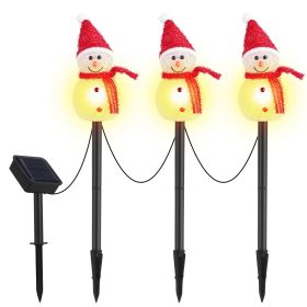 1Pc Solar Powered Lamp 3 Snowmen Outdoor Decorative Christmas Lamp Garden Stake Light IP55 Waterproof Santa Landscape Light Warm White LED Lighti