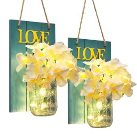 2PCS Wall Hanging Home Decor Mason Jar lights Set,Wall Art Decorations Accessories,LED Wall Sconces with Remote Timer Artificial Yellow Rose