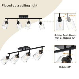 4-Light Vanity Light Bathroom Fixture with Clear Glass Shade Multi-Directional Rotating Metal Ceiling Spotlight Fixture with Adjustable Track Hea