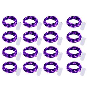 16 Pack Led Fairy Lights Battery Operated String Lights Waterproof Silver Wire 7 Feet 20 Led Firefly Starry Moon Lights For DIY Wedding Party Bed (Color: Purple)