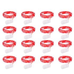 16 Pack Led Fairy Lights Battery Operated String Lights Waterproof Silver Wire 7 Feet 20 Led Firefly Starry Moon Lights For DIY Wedding Party Bed (Color: Red)