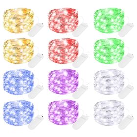 16 Pack Led Fairy Lights Battery Operated String Lights Waterproof Silver Wire 7 Feet 20 Led Firefly Starry Moon Lights For DIY Wedding Party Bed (Color: 12Pack-Multicolor)