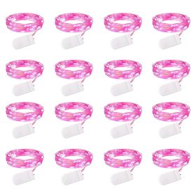 16 Pack Led Fairy Lights Battery Operated String Lights Waterproof Silver Wire 7 Feet 20 Led Firefly Starry Moon Lights For DIY Wedding Party Bed (Color: Pink)