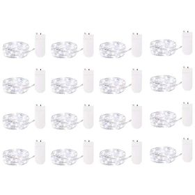 16 Pack Led Fairy Lights Battery Operated String Lights Waterproof Silver Wire 7 Feet 20 Led Firefly Starry Moon Lights For DIY Wedding Party Bed (Color: White)