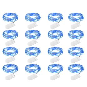 16 Pack Led Fairy Lights Battery Operated String Lights Waterproof Silver Wire 7 Feet 20 Led Firefly Starry Moon Lights For DIY Wedding Party Bed (Color: Blue)