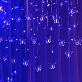 1pc LED Butterfly Curtain Fairy Lights USB Plug Firefly Twinkle String Lights; Christmas Lights Outdoor Waterproof String Lights With 10 Drops; I (Color: Blue)