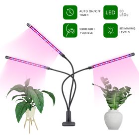 Top LED Grow Light,6000K Full Spectrum Clip Plant Growing Lamp with White Red LEDs for Indoor Plants,5-Level Dimmable,Auto On Off Timing 4 8 12Hr (Type: 3 head)