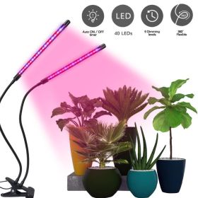 Top LED Grow Light,6000K Full Spectrum Clip Plant Growing Lamp with White Red LEDs for Indoor Plants,5-Level Dimmable,Auto On Off Timing 4 8 12Hr (Type: 2 head)