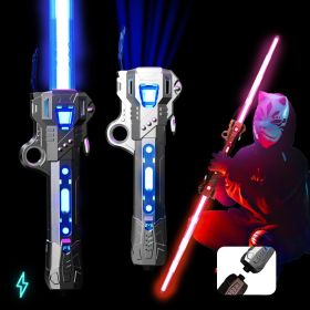 Light Up Saber with Sound,7 Color Retractable Lightsaber for Kids (Color: silver black)