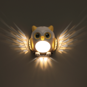 Sintronlink Owl Design + Children's Bedroom, Living Room, Fridge, Wall + LED Night Light + Motion Sensor, Wing-Opening Effect, USB Rechargeable (Color: Oat Milk)