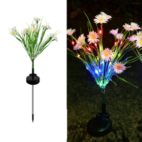 Solar Garden Lights LED Flower Stake Lamp Outdoor Yard Waterproof Patio Decor (Package: 1 Pack, Color: White)