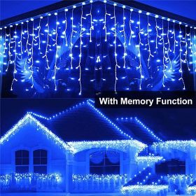 96 LED Curtain Icicle Lights for Party Christmas Decor - 8 Mode, Remote Control (Color: Blue)