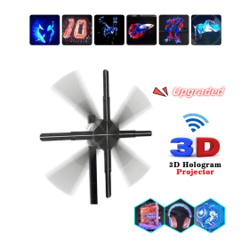 Upgraded Naked Eye 3D Holographic Advertising Machine Fan Screen Support Lmage Video Store Bar Party Advertising Display (Color: Black Set)